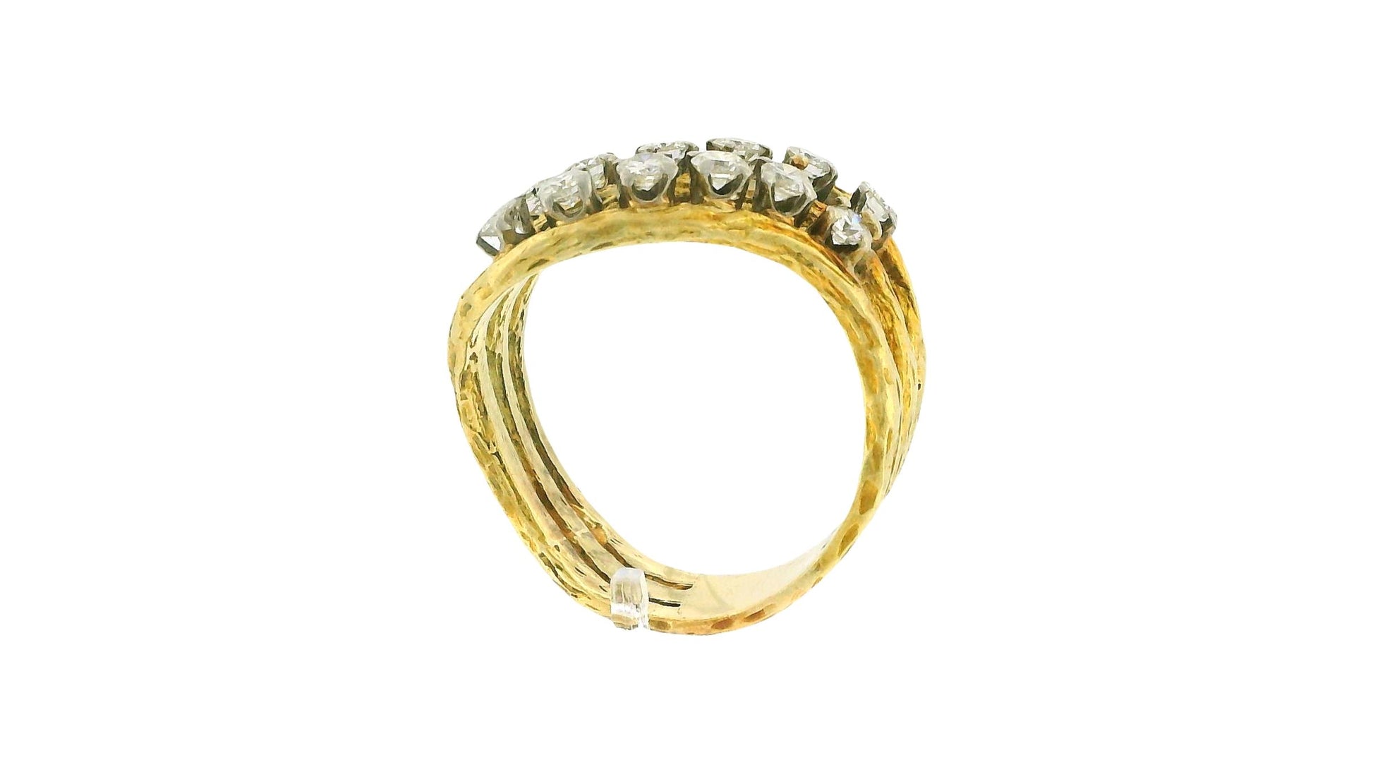 18K Yellow Gold Three Row with Diamond Ring