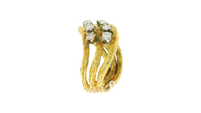 18K Yellow Gold Three Row with Diamond Ring