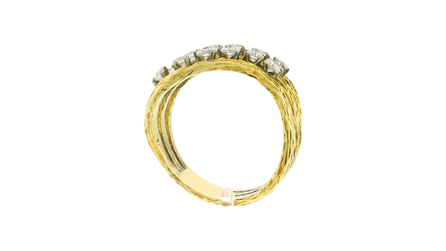 18K Yellow Gold Three Row with Diamond Ring