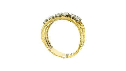 18K Yellow Gold Three Row with Diamond Ring