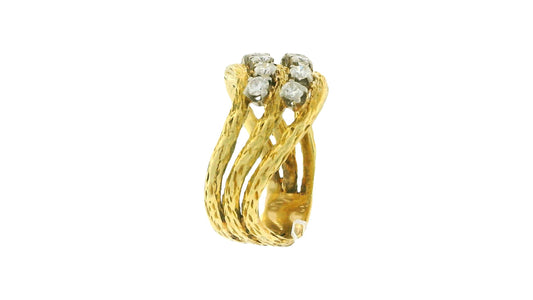 18K Yellow Gold Three Row with Diamond Ring