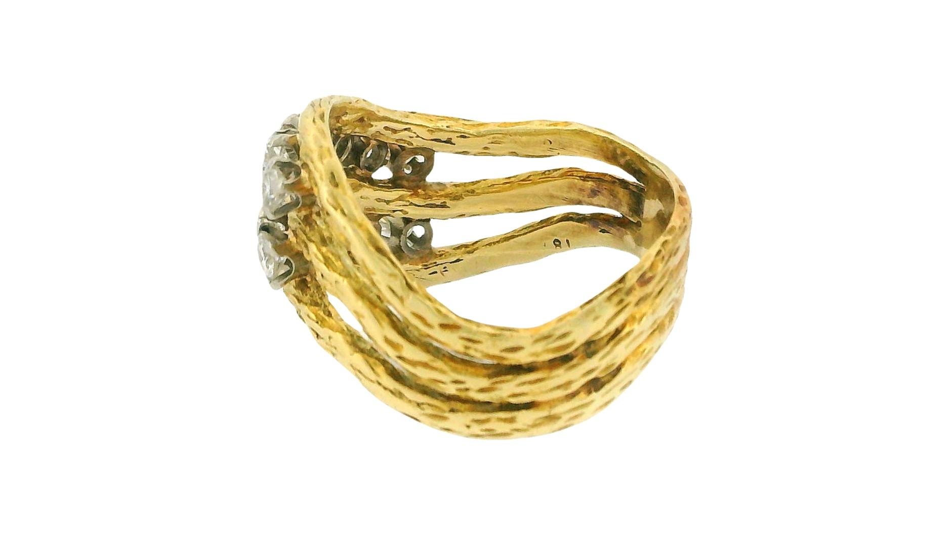 18K Yellow Gold Three Row with Diamond Ring