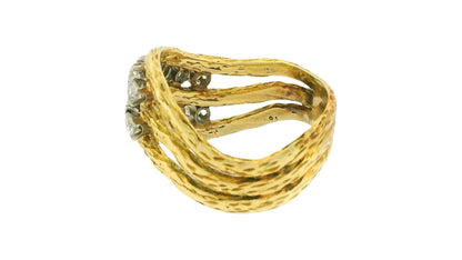 18K Yellow Gold Three Row with Diamond Ring