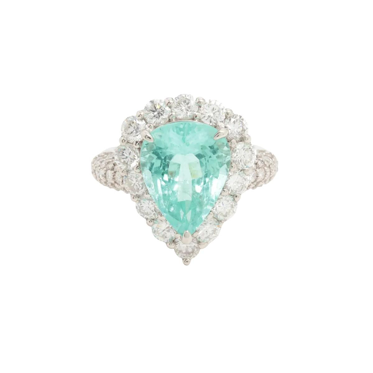 Platinum Pear-Cut Paraiba Tourmaline and Diamond Ring GIA Certified
