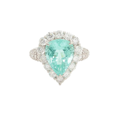 Platinum Pear-Cut Paraiba Tourmaline and Diamond Ring GIA Certified