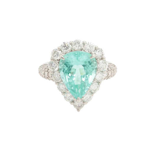 Platinum Pear-Cut Paraiba Tourmaline and Diamond Ring GIA Certified