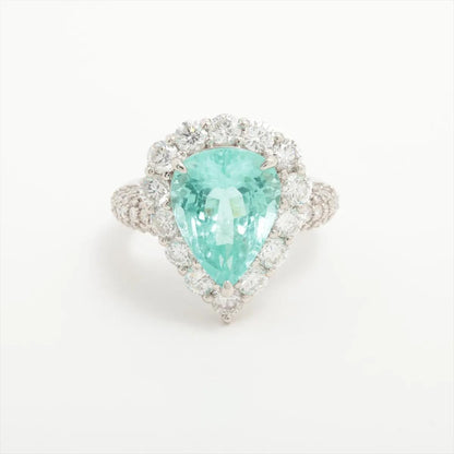 Platinum Pear-Cut Paraiba Tourmaline and Diamond Ring GIA Certified