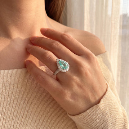 Platinum Pear-Cut Paraiba Tourmaline and Diamond Ring GIA Certified
