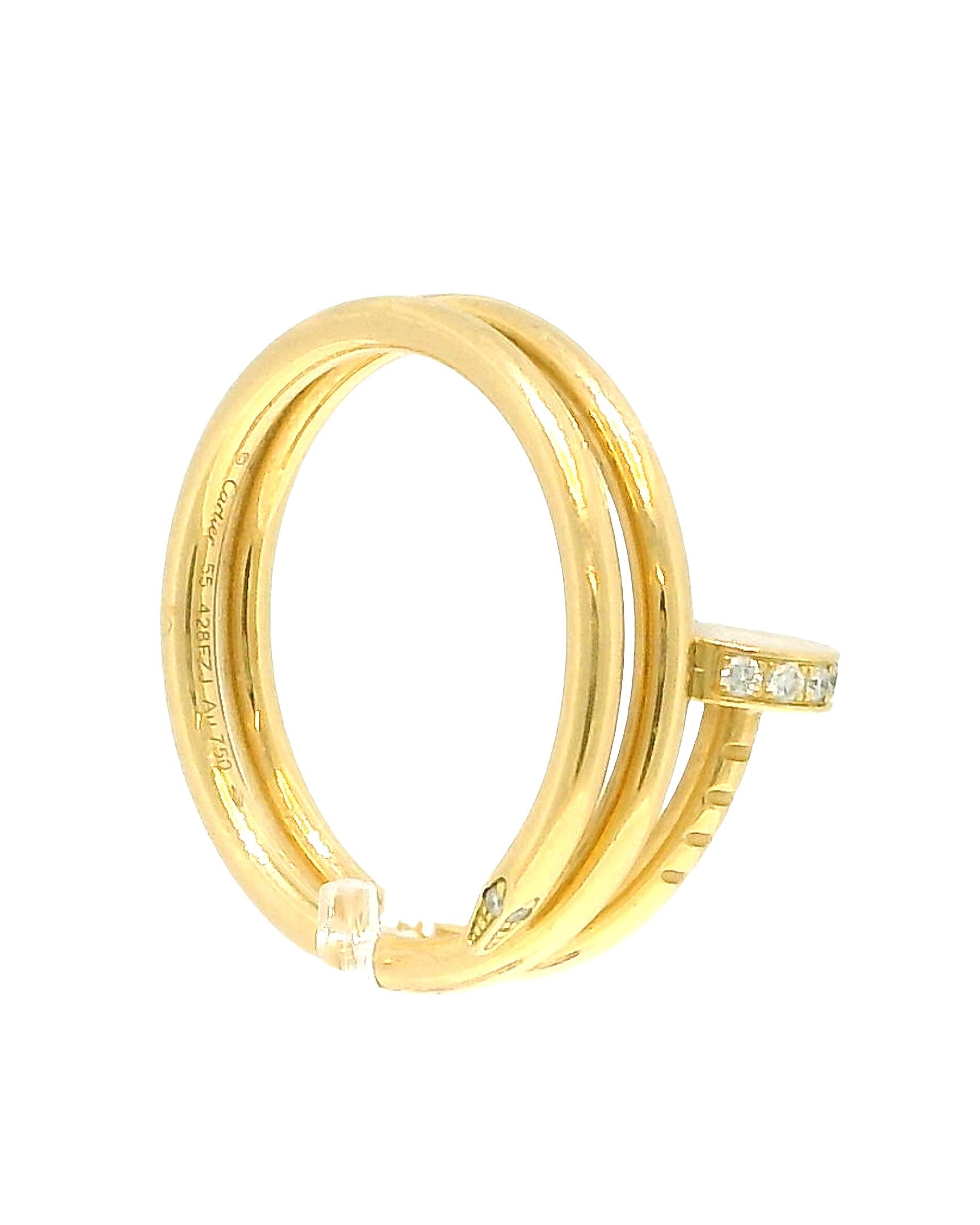 Cartier Juste un Clou double-diamond 18K Yellow Gold Ring Size 55
