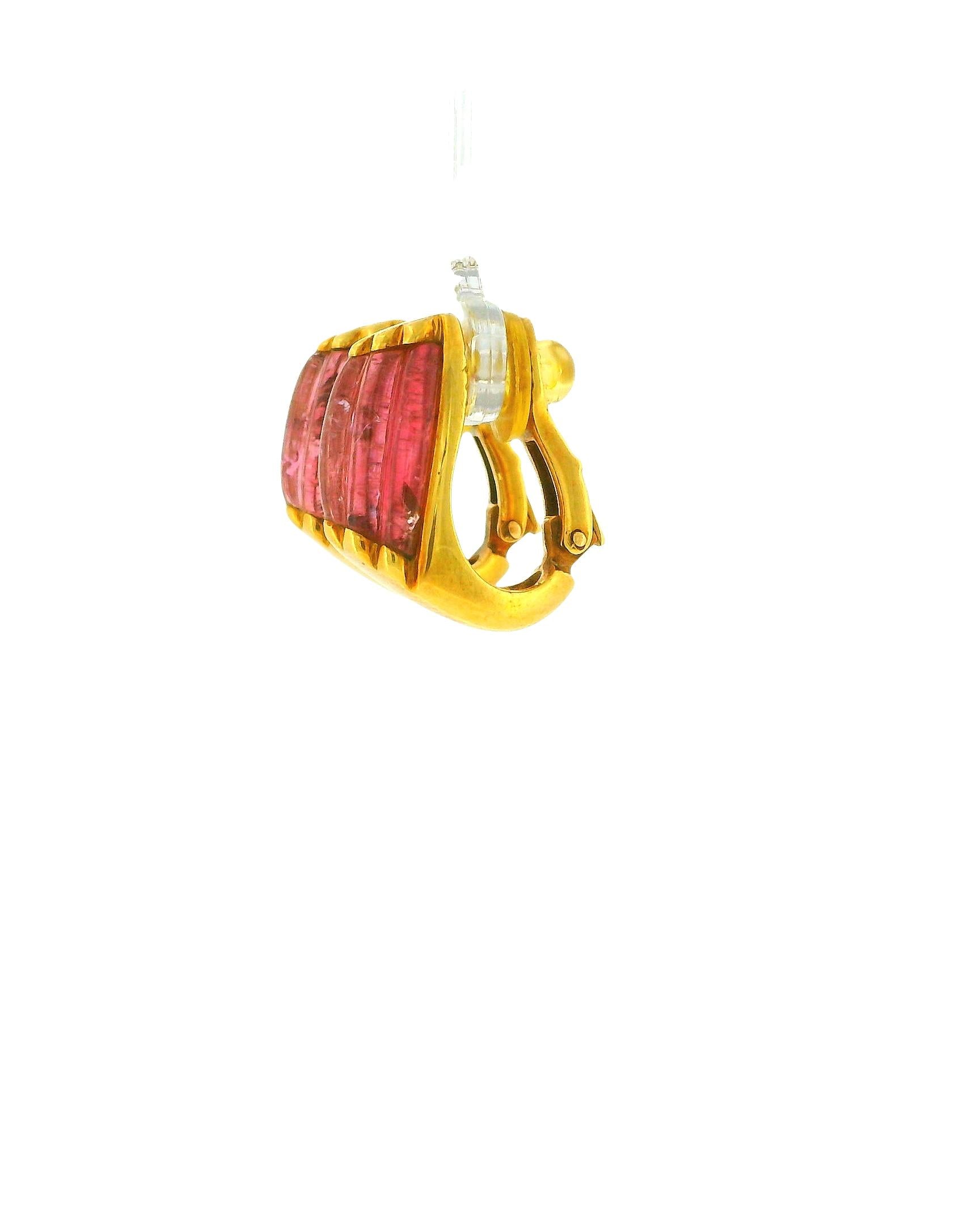 BVLGARI Tronchetto Pink Tourmalie 18K Gold Clip-On Earrings