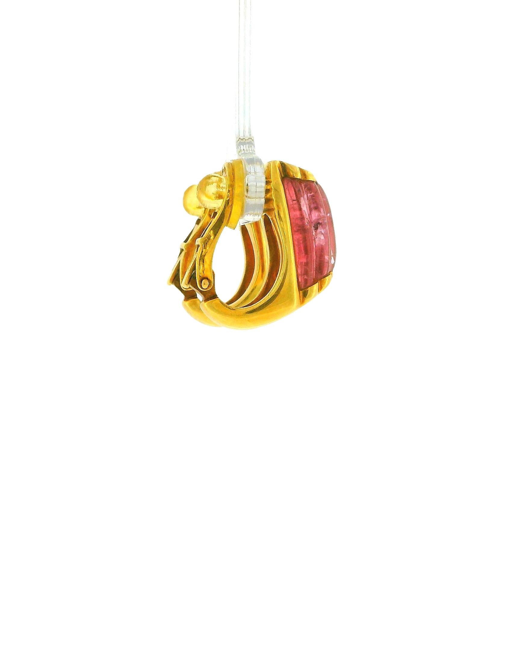 BVLGARI Tronchetto Pink Tourmalie 18K Gold Clip-On Earrings