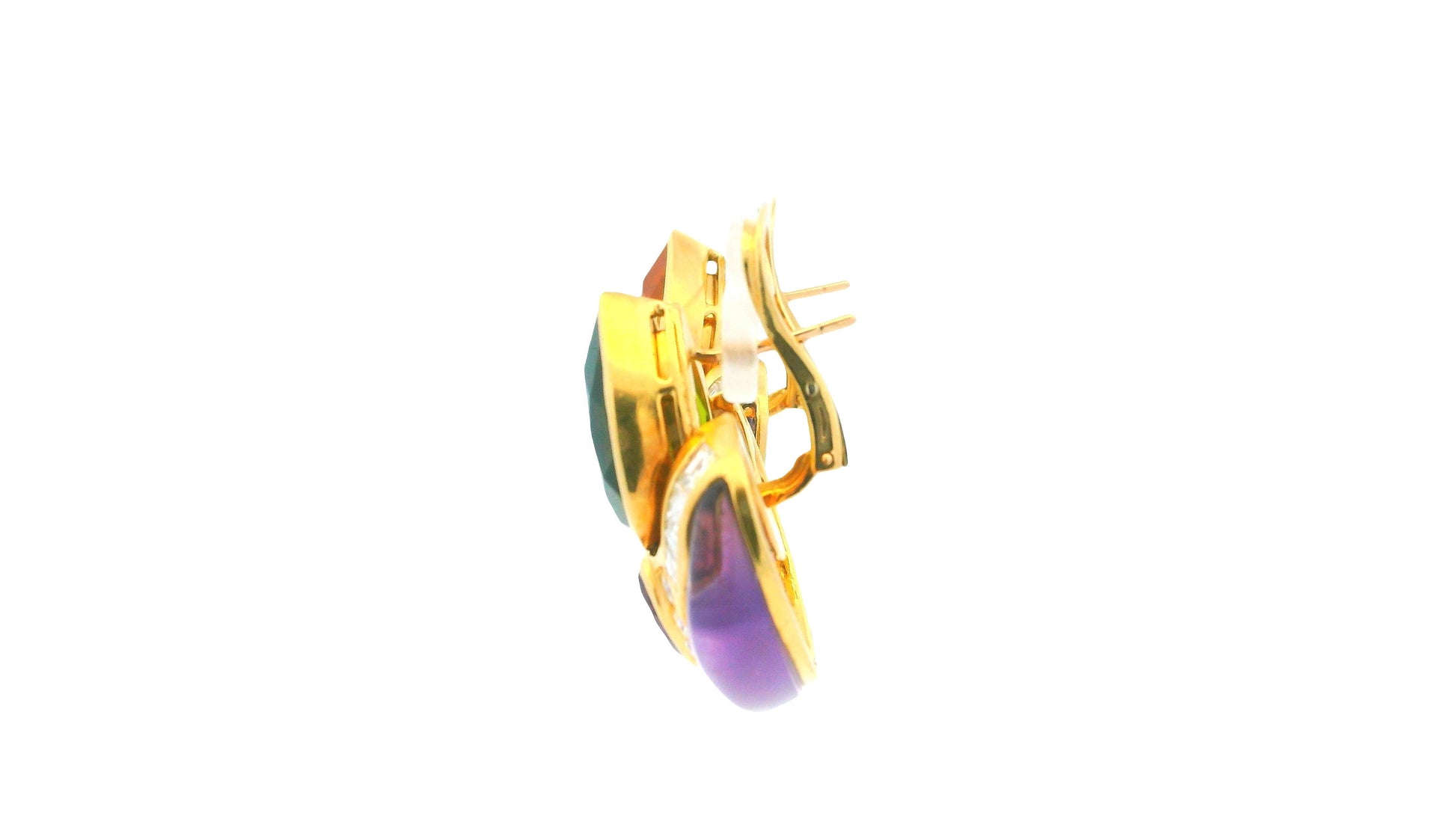 18K Gold Multi-Gemstone Drop Earrings Peridot, Citrine, Amethyst, and Diamond