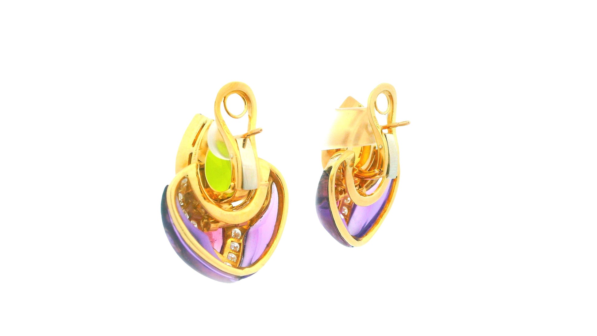 18K Gold Multi-Gemstone Drop Earrings Peridot, Citrine, Amethyst, and Diamond