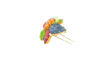 Brooch 18k Cornucopia Carved Pastel Color Stones