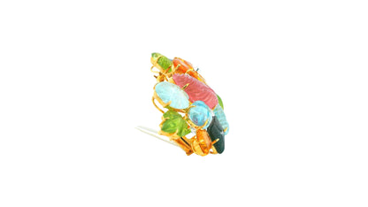 Brooch 18k Cornucopia Carved Pastel Color Stones