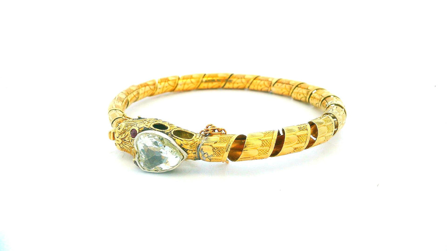 snake bangle 3.5ct antique heartshape diamond head