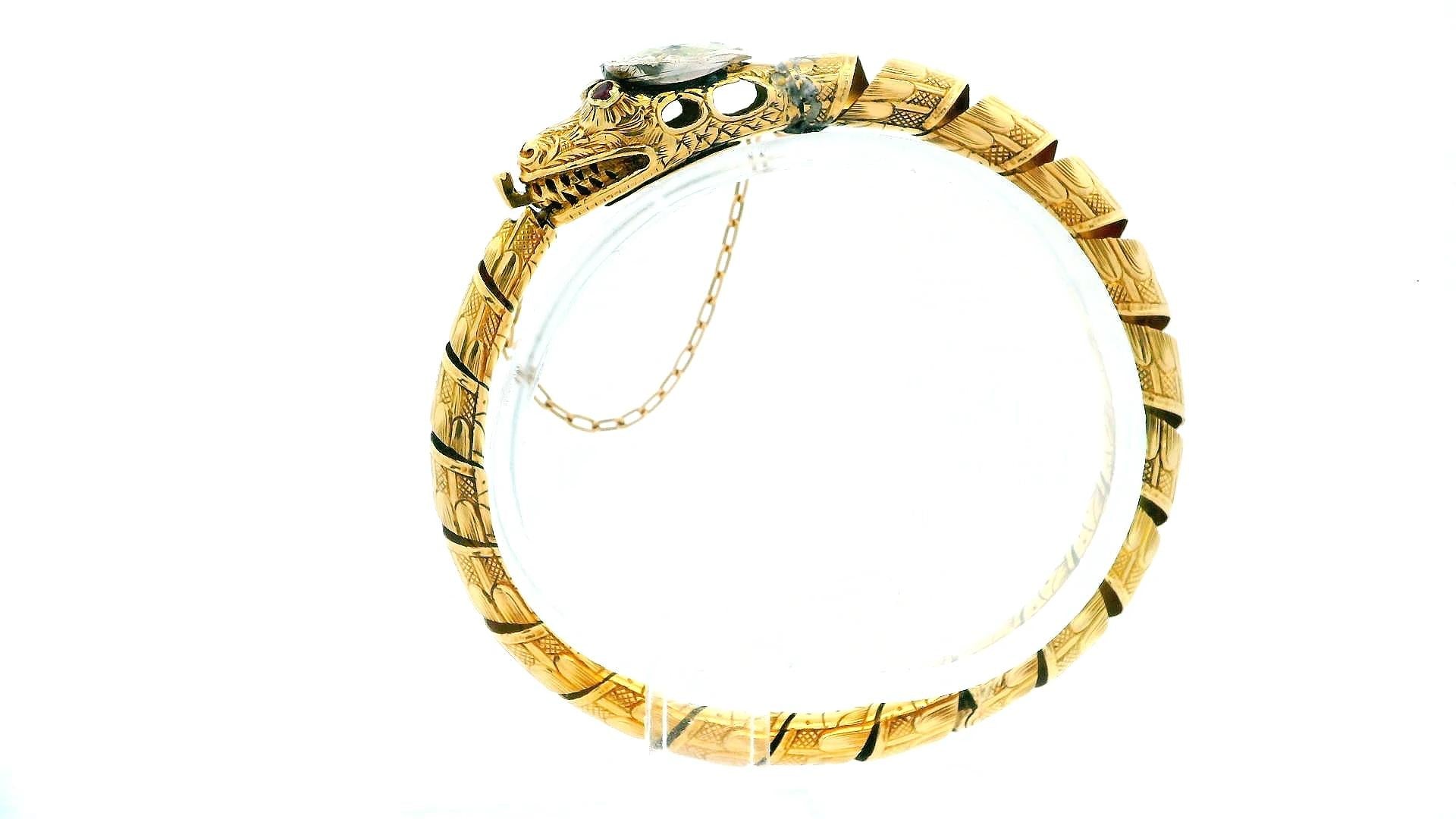 snake bangle 3.5ct antique heartshape diamond head