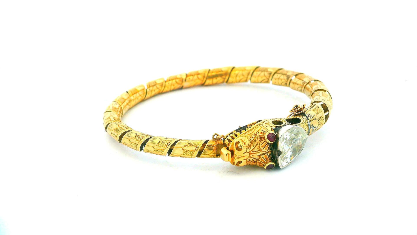 snake bangle 3.5ct antique heartshape diamond head
