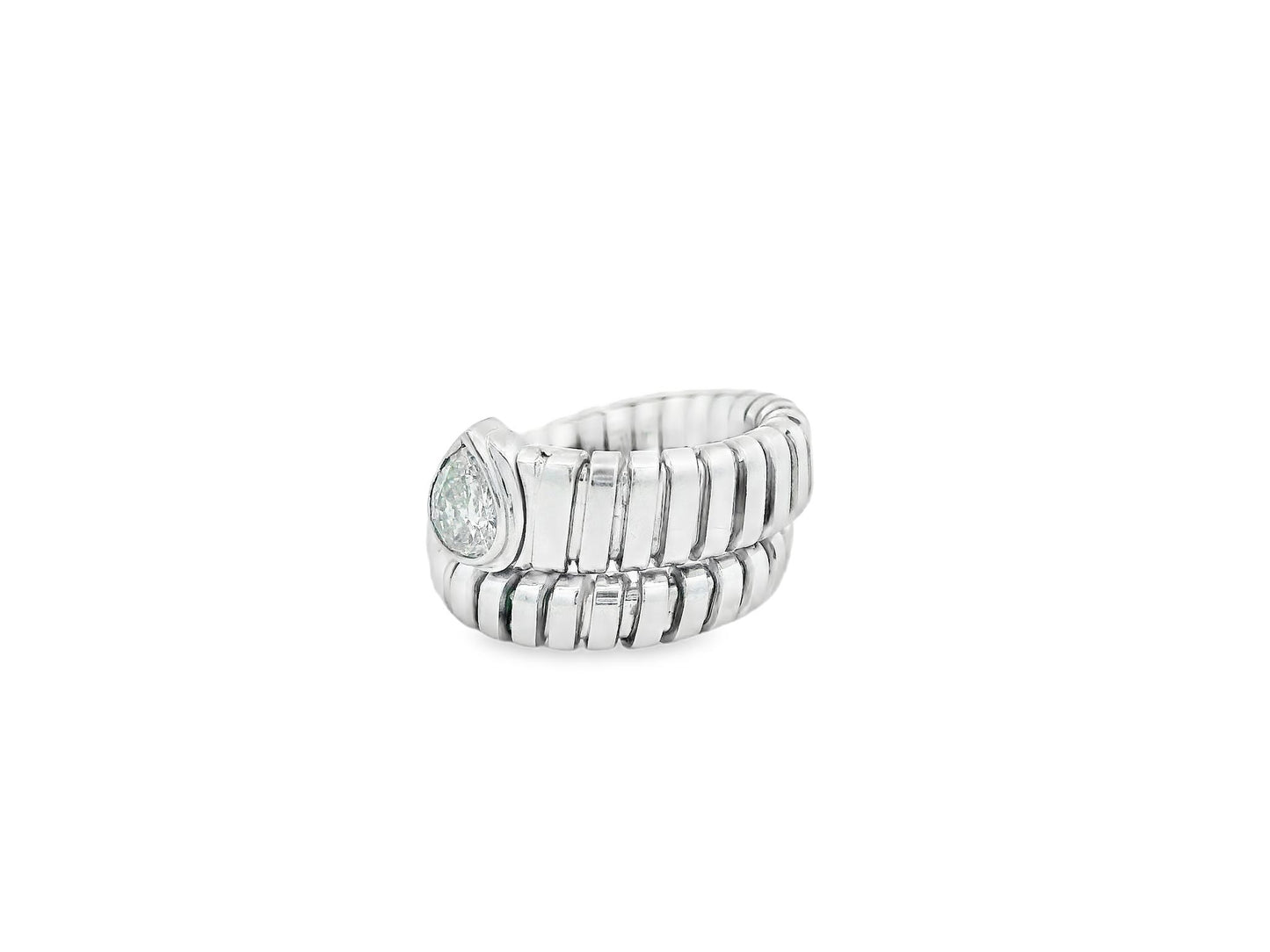 Bvlgari Serpenti 18K White Gold Pear Shaped Diamond Head Ring
