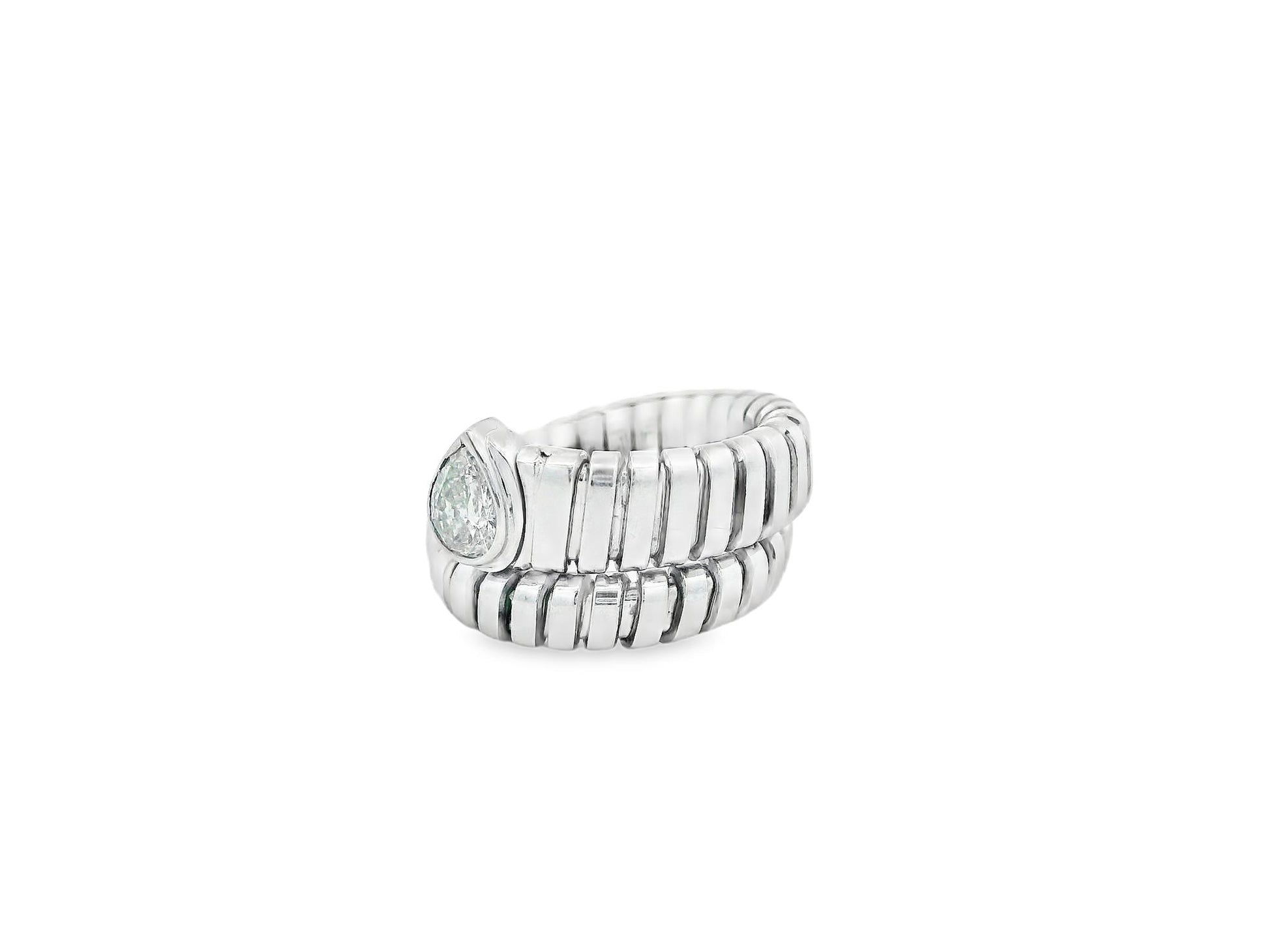 Bvlgari Serpenti 18K White Gold Pear Shaped Diamond Head Ring