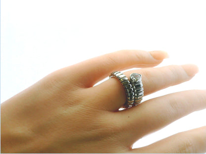 Bvlgari Serpenti 18K White Gold Pear Shaped Diamond Head Ring