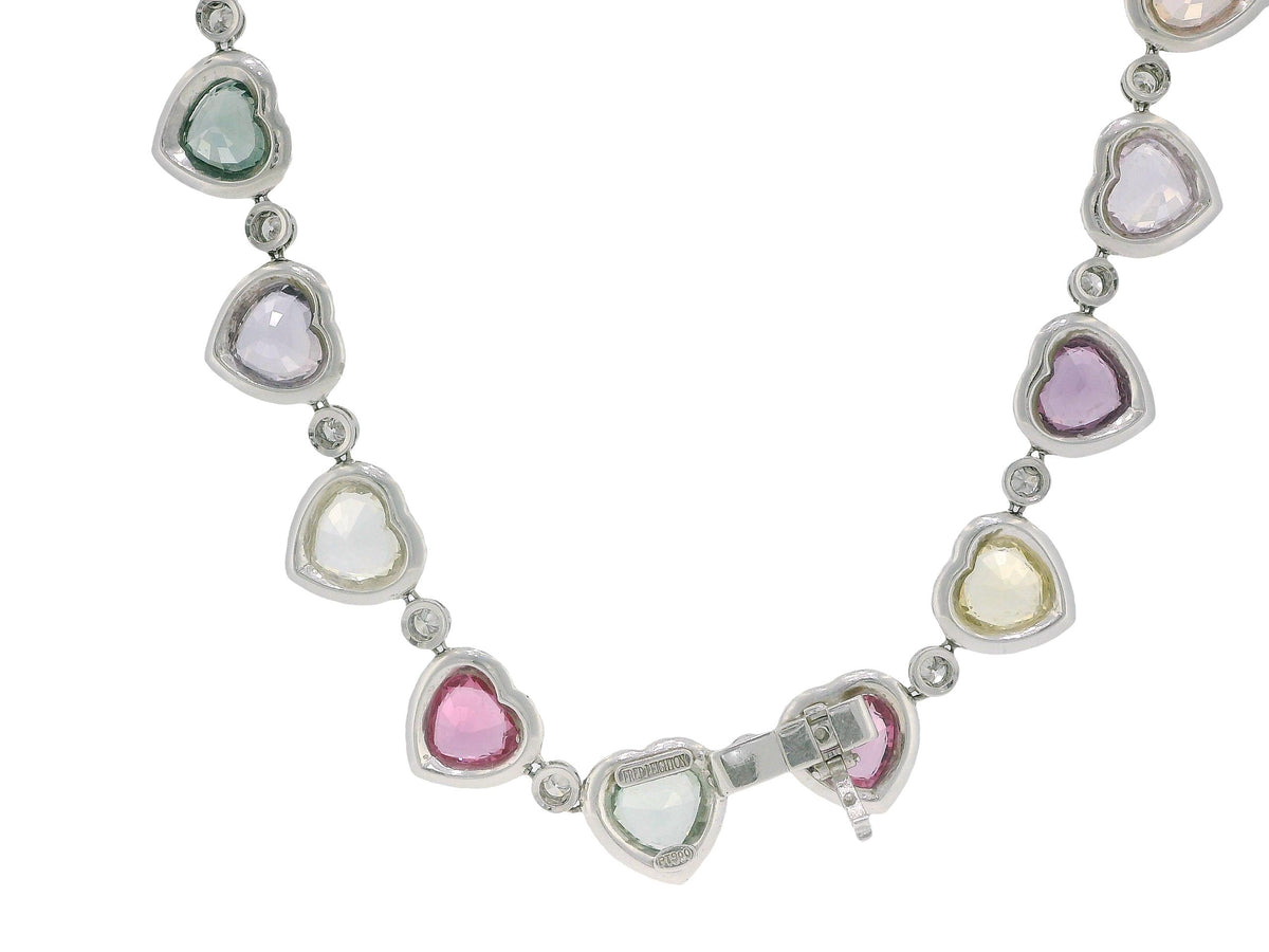 Fred Leighton Platinum Heart Sapphire & Diamond Necklace GAL Appraisal
