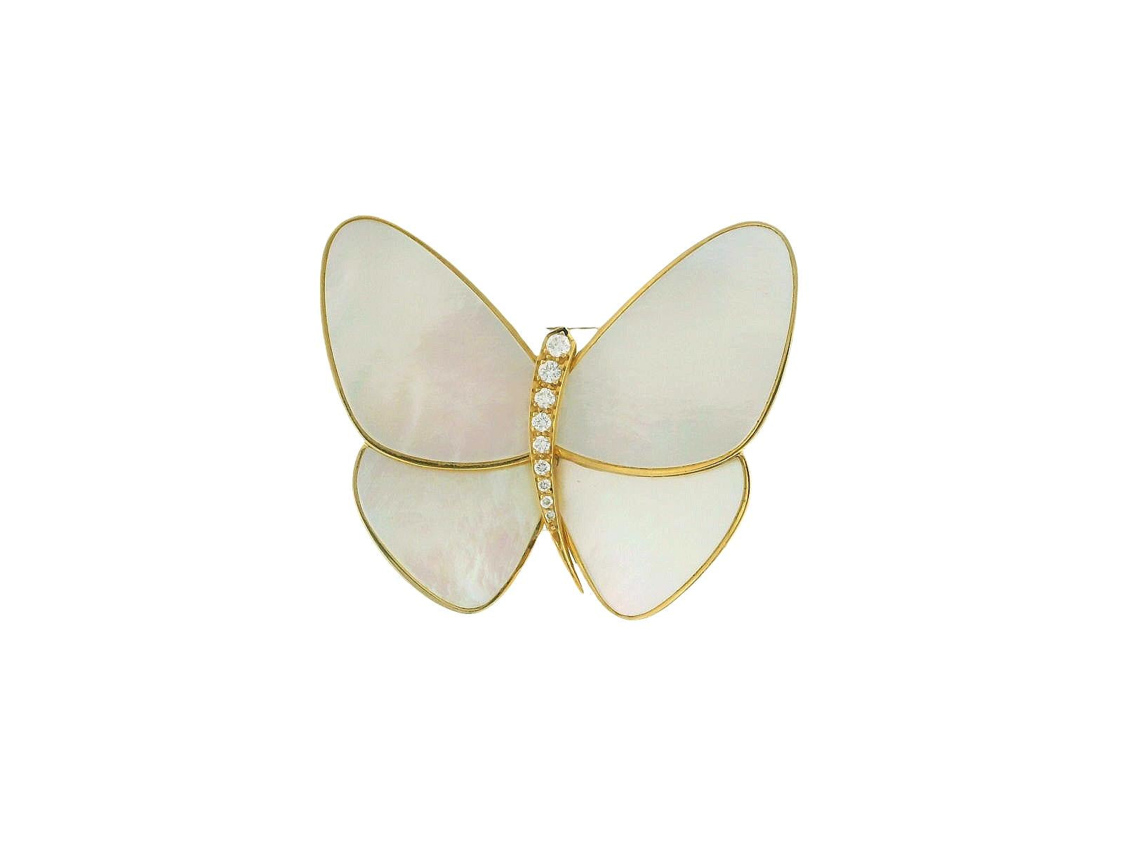 Van Cleef & Arpels Butterfly MOP Diamond 18K Yellow & White Gold Brooch