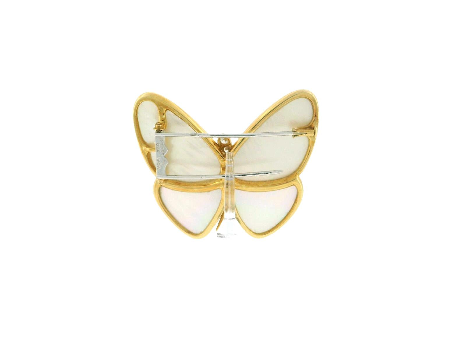 Van Cleef & Arpels Butterfly MOP Diamond 18K Yellow & White Gold Brooch