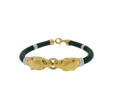 18K Yellow & White Gold Two-Panther With Sapphire Eyes Bracelet