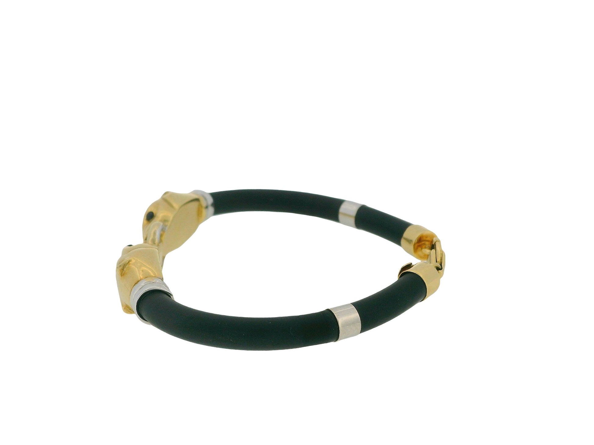 18K Yellow & White Gold Two-Panther With Sapphire Eyes Bracelet