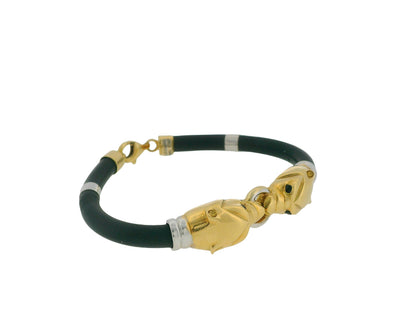 18K Yellow & White Gold Two-Panther With Sapphire Eyes Bracelet