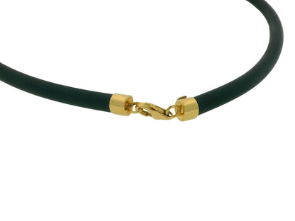 Two Panther Head 18K Yellow & White Gold Black Rubber Cord Necklace
