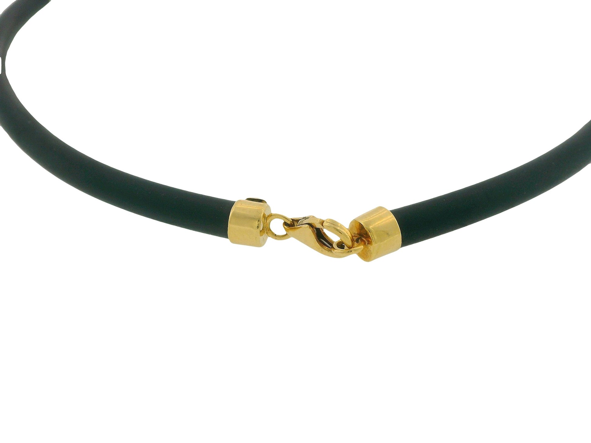 Two Panther Head 18K Yellow & White Gold Black Rubber Cord Necklace