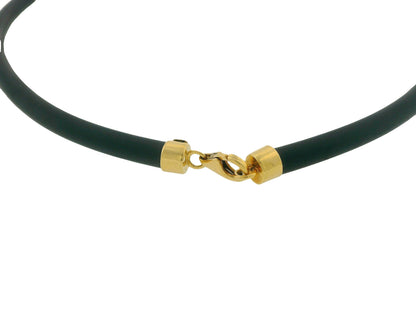 Two Panther Head 18K Yellow & White Gold Black Rubber Cord Necklace