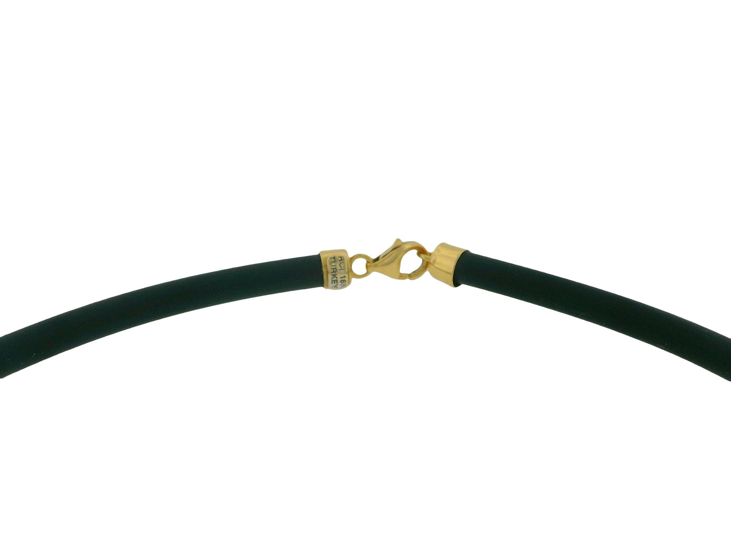 Two Panther Head 18K Yellow & White Gold Black Rubber Cord Necklace