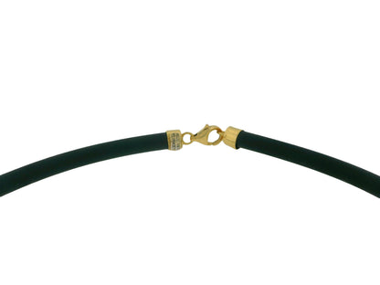 Two Panther Head 18K Yellow & White Gold Black Rubber Cord Necklace