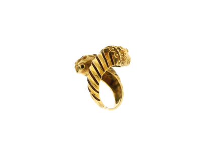 Double Lion Head Ruby Eyes 18K Yellow Gold Ring