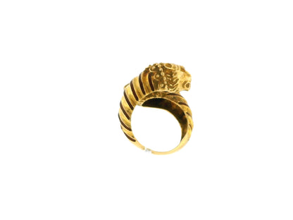 Double Lion Head Ruby Eyes 18K Yellow Gold Ring