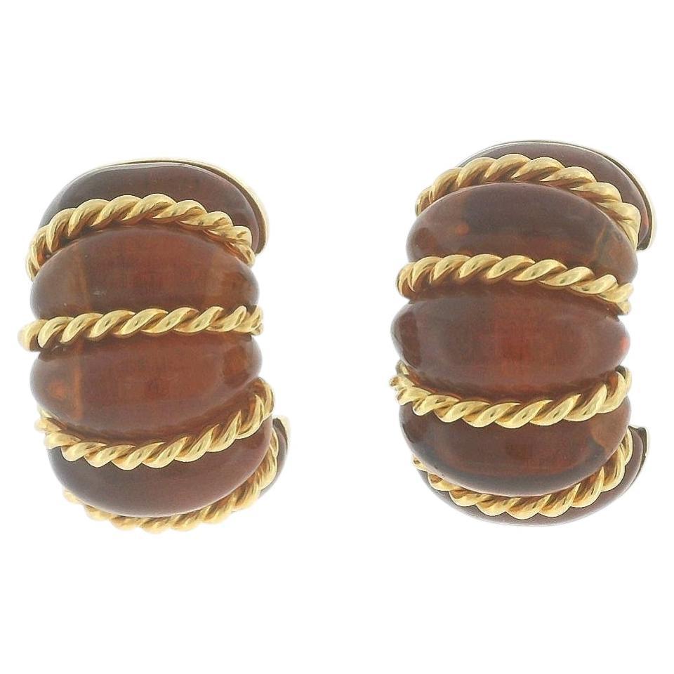 Seaman Schepps 18K Gold and Amber Shrimp Earclips