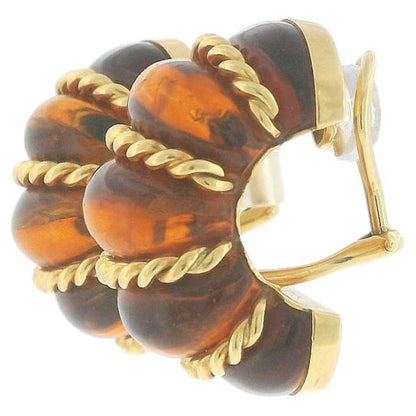 Seaman Schepps 18K Gold and Amber Shrimp Earclips