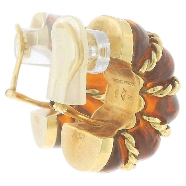 Seaman Schepps 18K Gold and Amber Shrimp Earclips