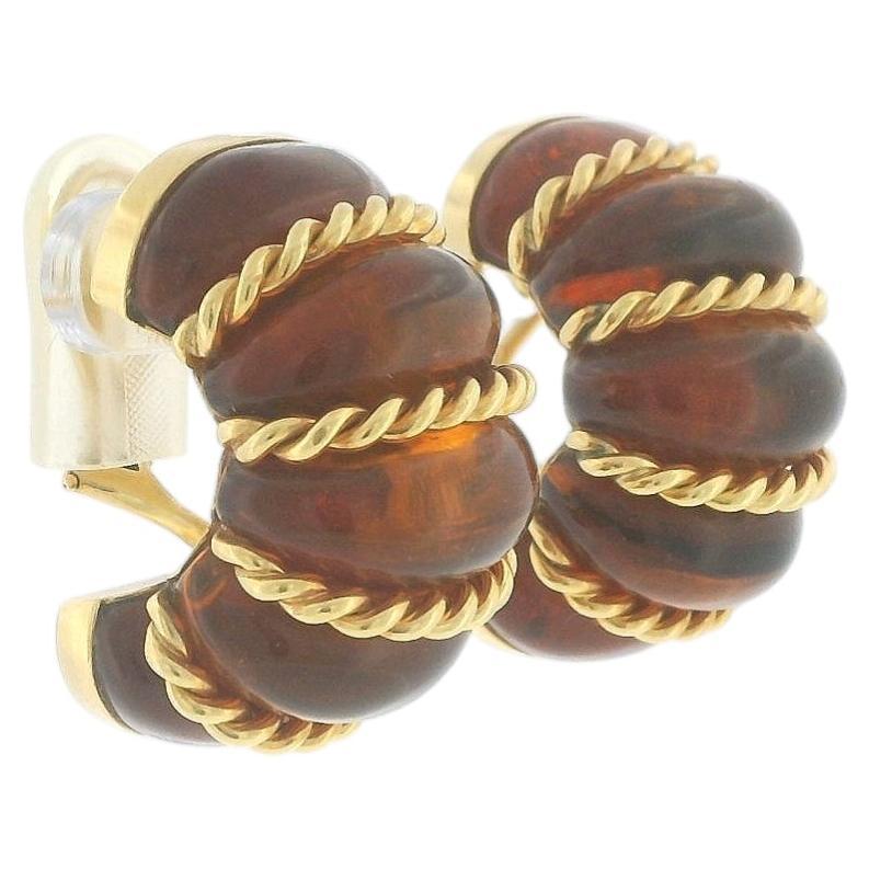 Seaman Schepps 18K Gold and Amber Shrimp Earclips