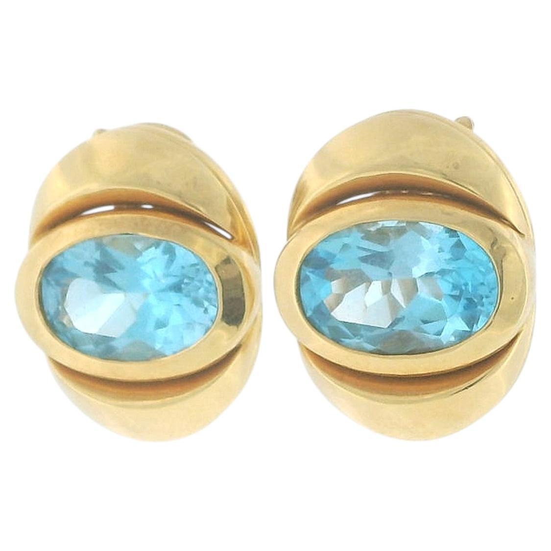 Marina B 18K Yellow Gold Blue Topaz Clip-On Earrings