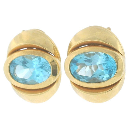 Marina B 18K Yellow Gold Blue Topaz Clip-On Earrings