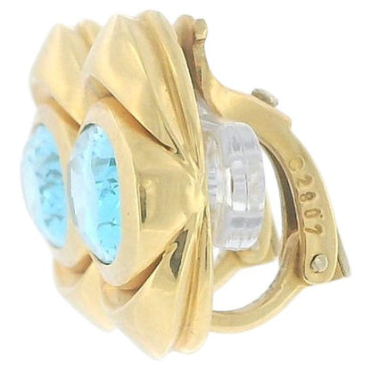 Marina B 18K Yellow Gold Blue Topaz Clip-On Earrings