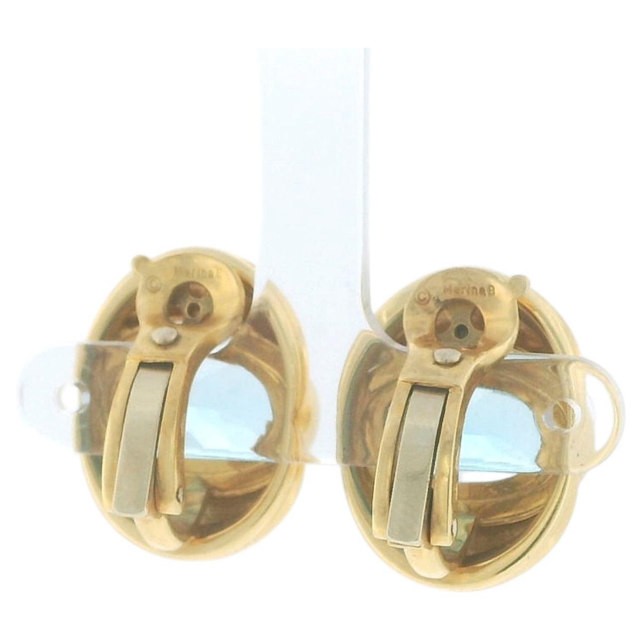 Marina B 18K Yellow Gold Blue Topaz Clip-On Earrings