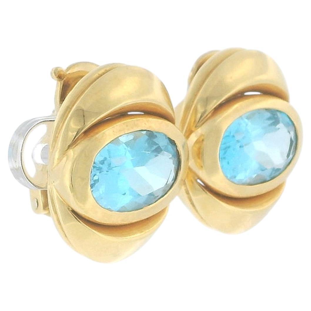 Marina B 18K Yellow Gold Blue Topaz Clip-On Earrings