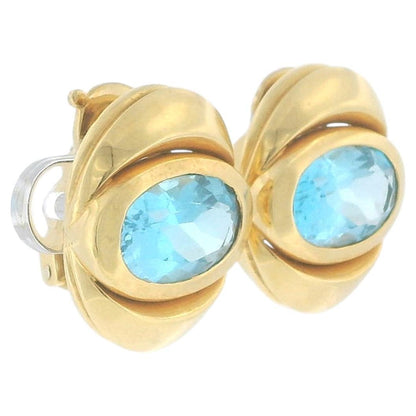 Marina B 18K Yellow Gold Blue Topaz Clip-On Earrings