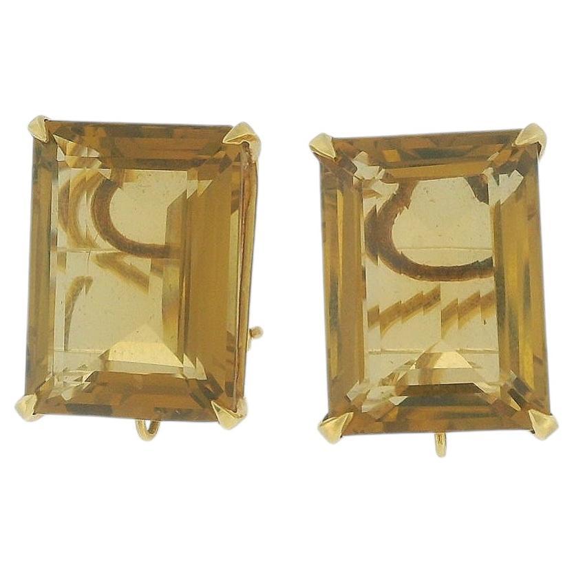 Citrine Emerald-Cut Clip-On Earrings In 18K Yellow Gold