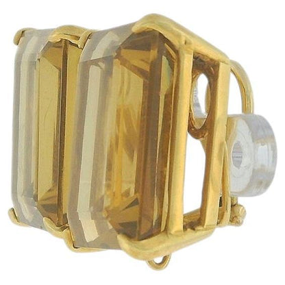 Citrine Emerald-Cut Clip-On Earrings In 18K Yellow Gold